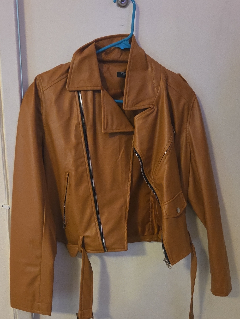 zeagoo Cognac Faux Leather Moto Jacket